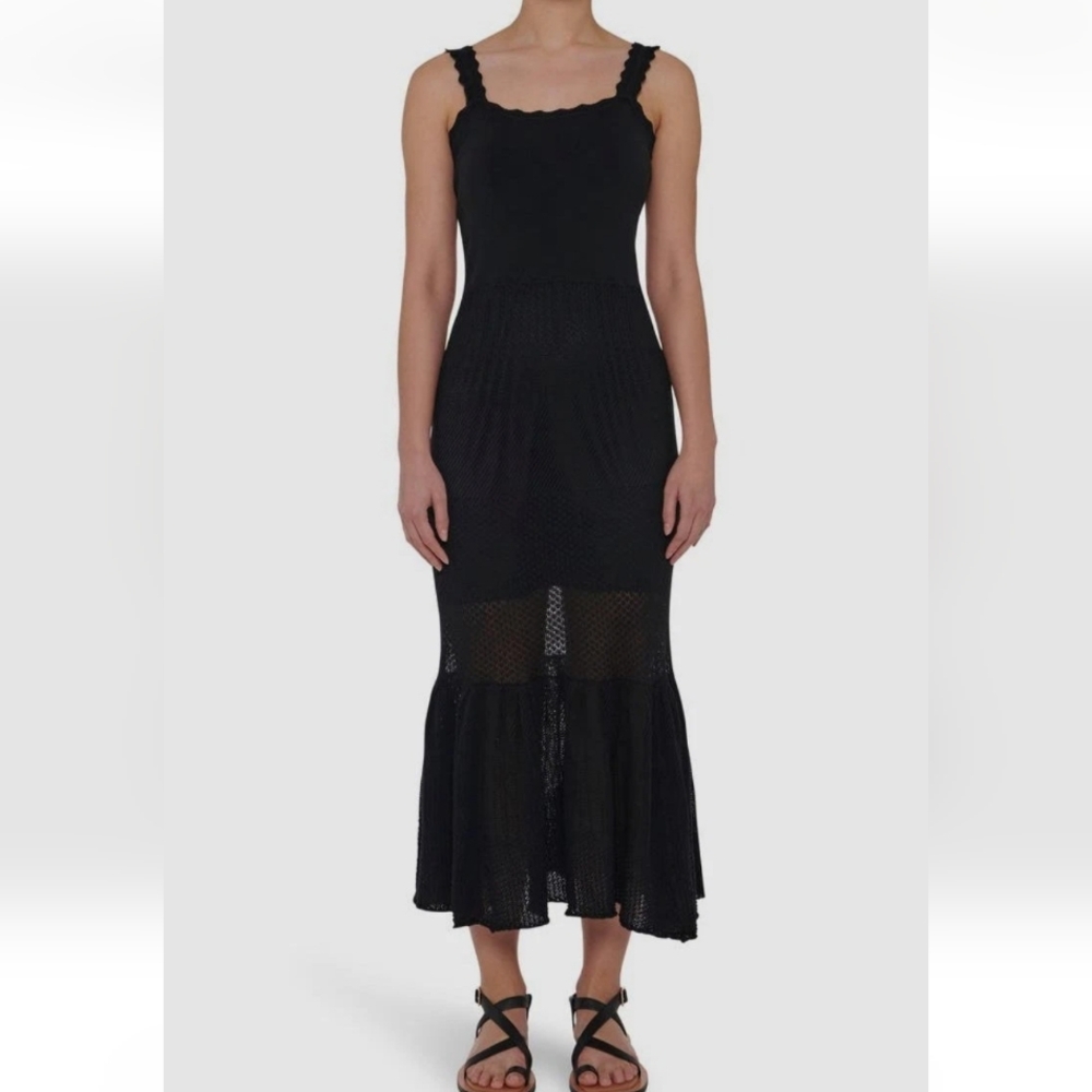 $295 Toccin Black Sleeveless Crochet Midi Dress